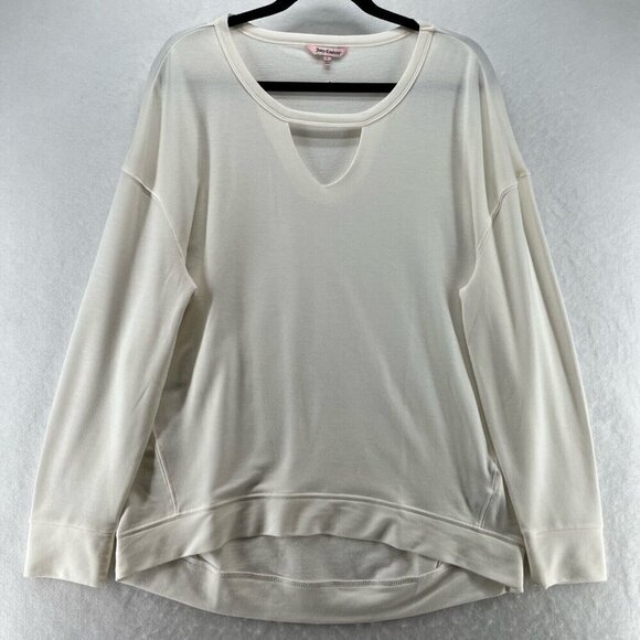 Juicy Couture Tops - Juicy Couture Sweatshirt Sz L Terry Keyhole Neck Long Sleeve Pullover Off White